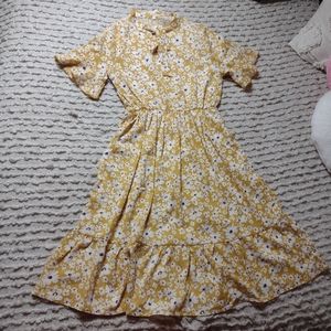 Frilly floral print below the knee dress